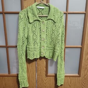 Zara Lime Green Knit Button Up Cardigan